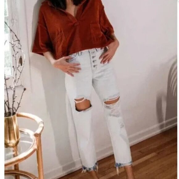 NWT Vervet Jeans Women’s 29 Emma Mom Jeans Distressed High Rise Light Wash - Picture 1 of 16